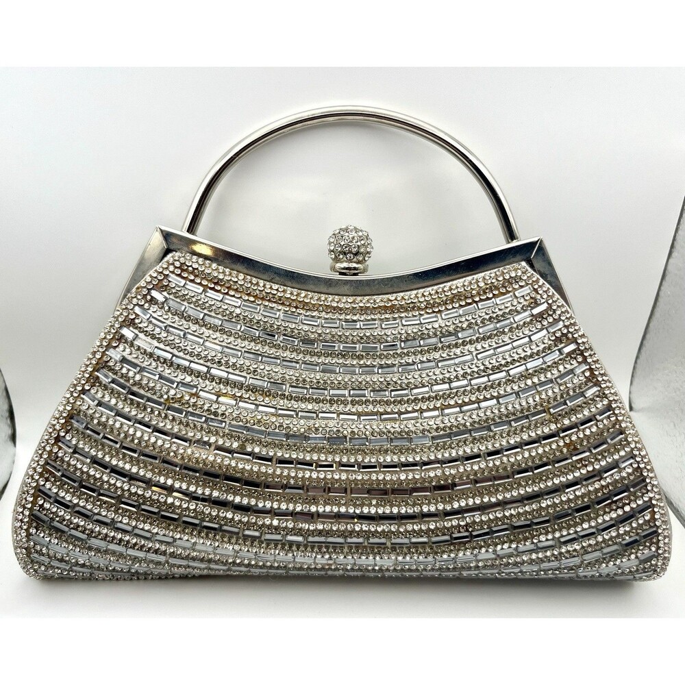 Rhinestone Purse Clutch Sparkle 9x6" Bag Crafts Sewing Costume Silver Metal